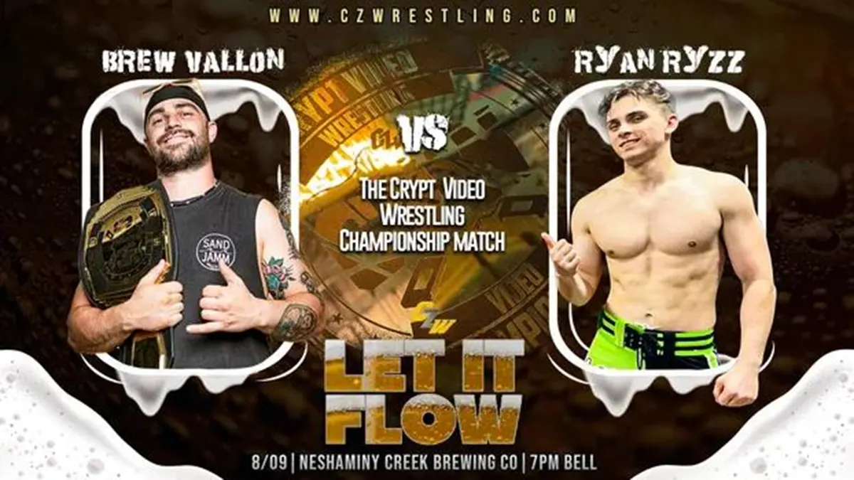 Brew Vallon defends the Crypt Video Wrestling title against Ryan Ryzz at CZW's Let It Flow on August 9th - Tix on sale now!
