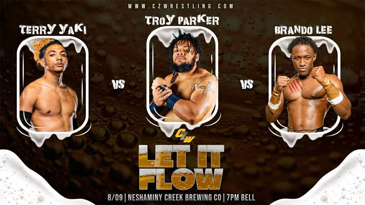 Terry Yaki, Troy Paker + Brando Lee compete in a Triple Threat Match at CZW's Let It Flow on August 9th - Tix on sale now!