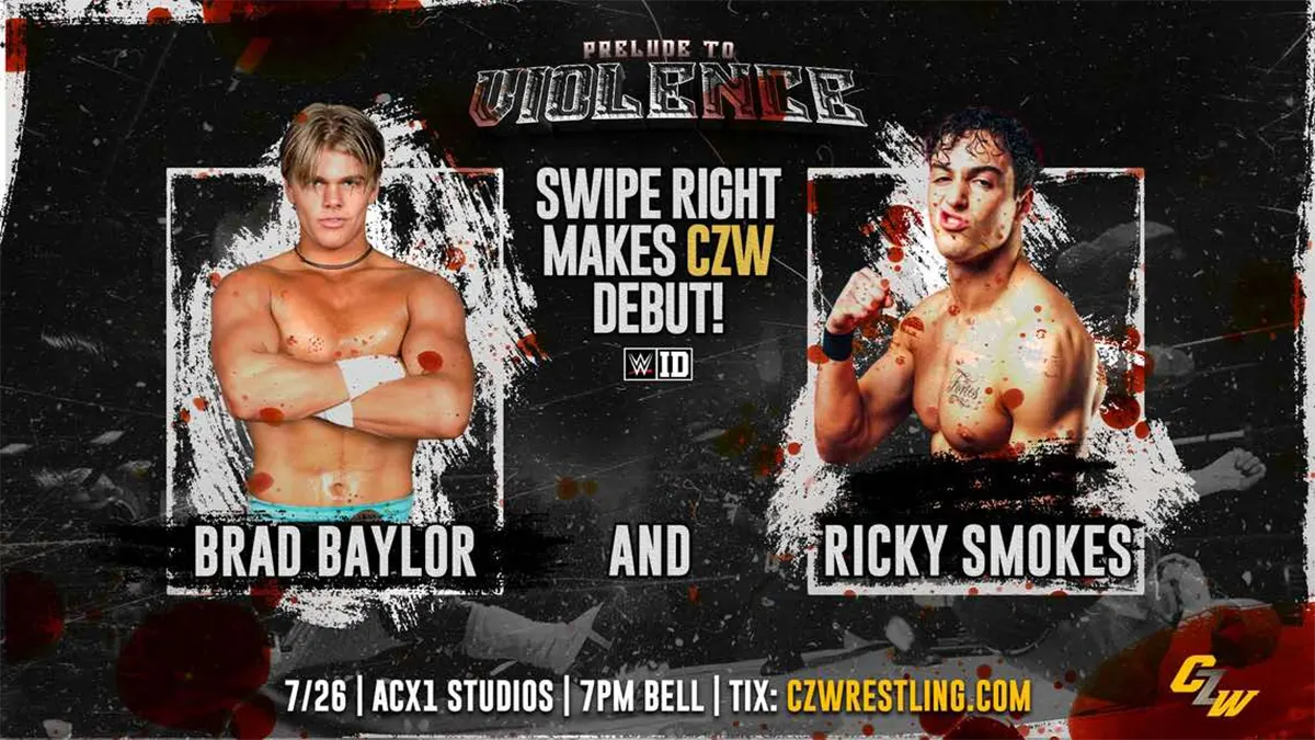 Swipe Right (Brad Taylor + Ricky Smokes) debuts at CZW's Prelude To Violence at ACX1 Studios in Atlantic City NJ on July 26th - Tix on sale now!