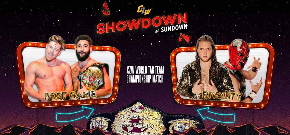 Rivality challenges Post Game (c) for the CZW Tag Titles at Showdown At Sundown on June 21st LIVE from Neshaminy Creek Brewing Company - Tix on sale now